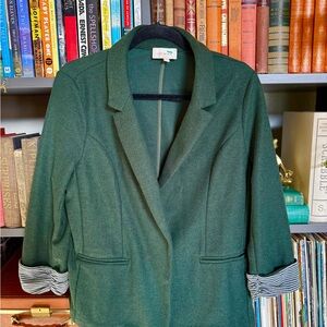 Skies Are Blue Forest Green Blazer with Striped Cuffs